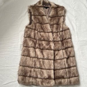 Tahari-Brown Faux Fur Vest